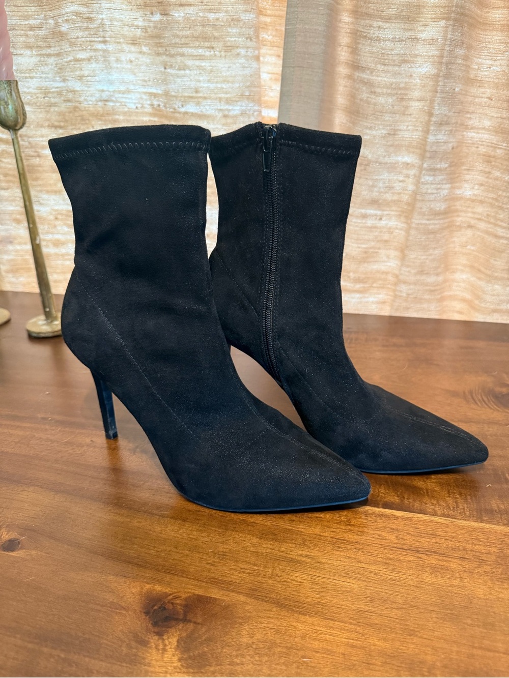 bp Black Pointed Stiletto Sock Boot